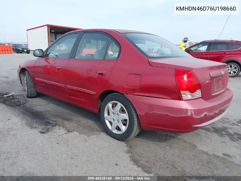 2006 Hyundai Elantra Gls/Limited VIN: KMHDN46D76U198660 Lot: 40338145