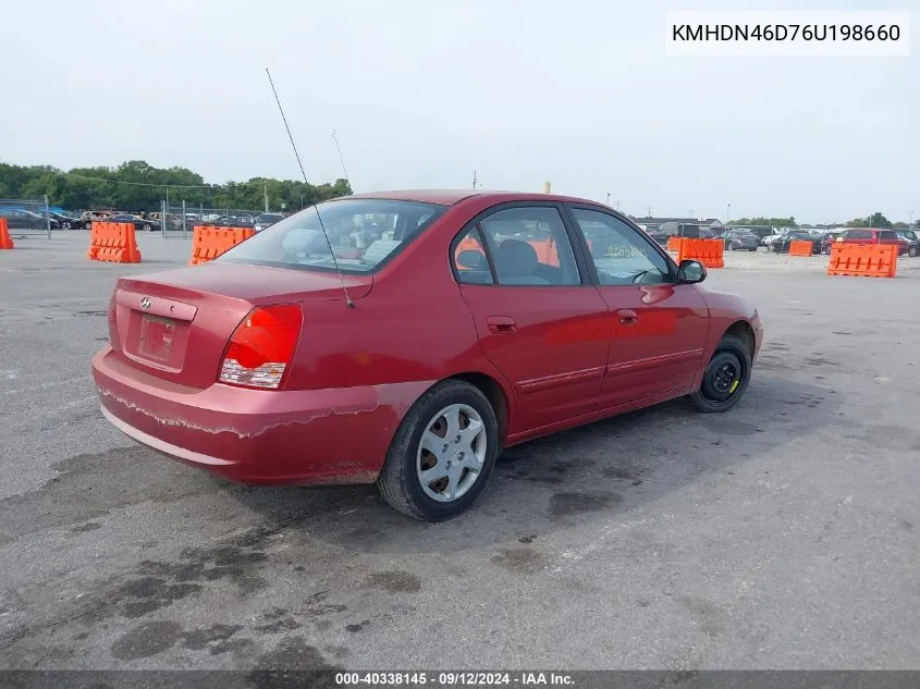 2006 Hyundai Elantra Gls/Limited VIN: KMHDN46D76U198660 Lot: 40338145