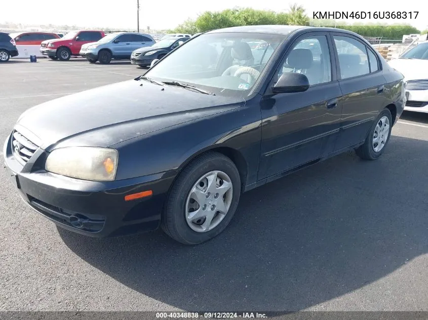 2006 Hyundai Elantra Gls/Limited VIN: KMHDN46D16U368317 Lot: 40348838