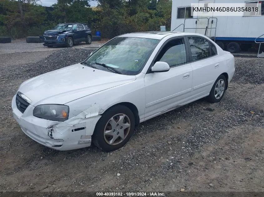 2006 Hyundai Elantra Gls/Limited VIN: KMHDN46D86U354818 Lot: 40393182