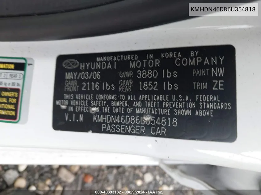 KMHDN46D86U354818 2006 Hyundai Elantra Gls/Limited