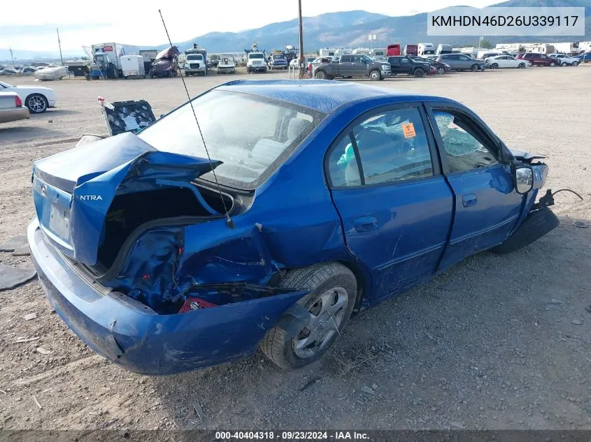 2006 Hyundai Elantra Gls/Gt/Limited VIN: KMHDN46D26U339117 Lot: 40404318