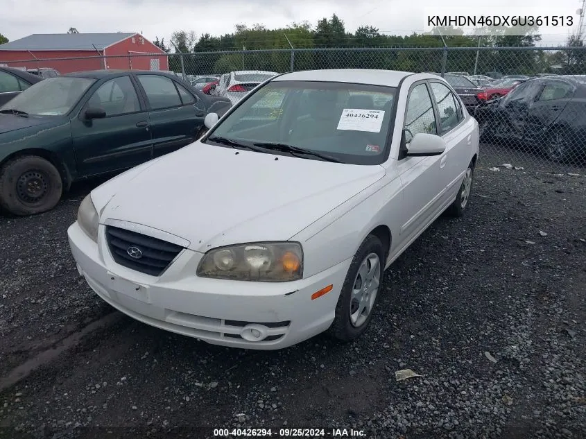 2006 Hyundai Elantra Gls/Gt/Limited VIN: KMHDN46DX6U361513 Lot: 40426294