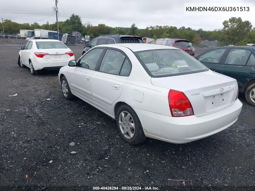 2006 Hyundai Elantra Gls/Gt/Limited VIN: KMHDN46DX6U361513 Lot: 40426294