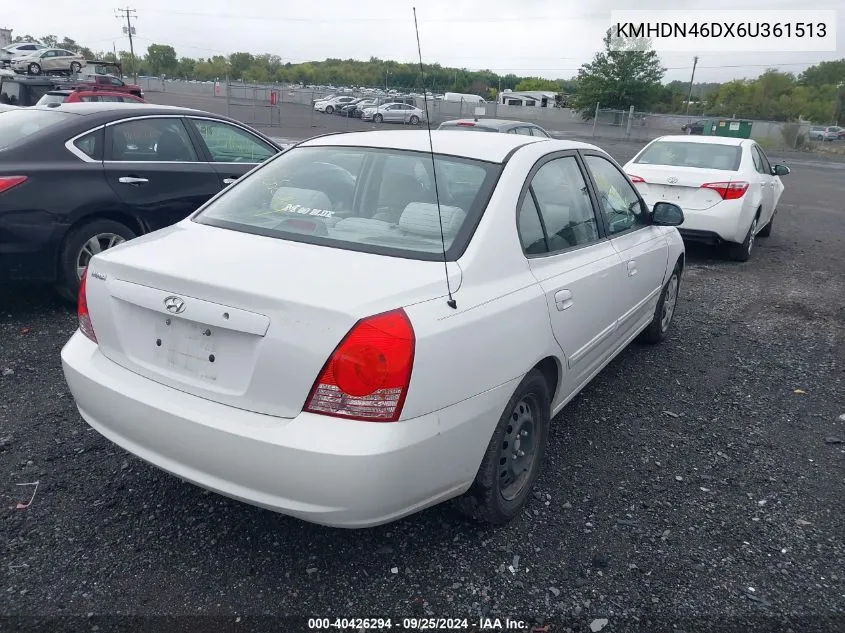 2006 Hyundai Elantra Gls/Gt/Limited VIN: KMHDN46DX6U361513 Lot: 40426294