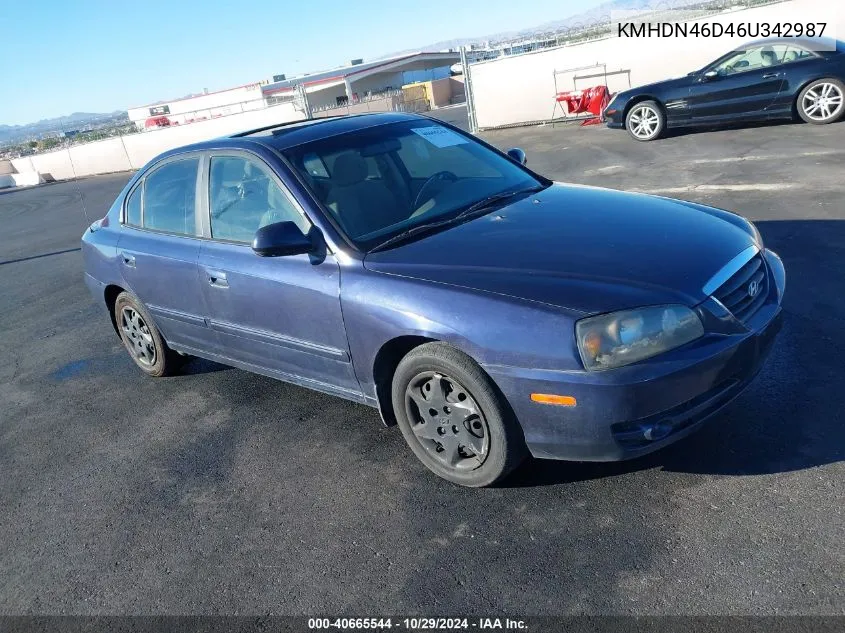 2006 Hyundai Elantra Gls/Limited VIN: KMHDN46D46U342987 Lot: 40665544