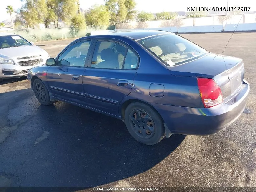 2006 Hyundai Elantra Gls/Limited VIN: KMHDN46D46U342987 Lot: 40665544