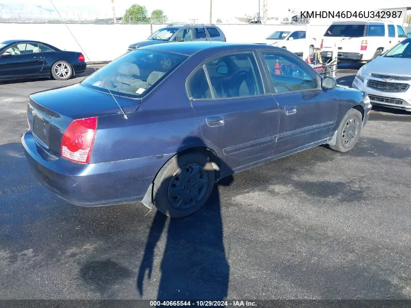 2006 Hyundai Elantra Gls/Limited VIN: KMHDN46D46U342987 Lot: 40665544