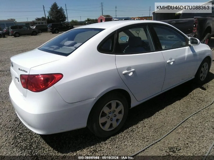 2007 Hyundai Elantra Gls/Limited/Se VIN: KMHDU46D47U088363 Lot: 39397893