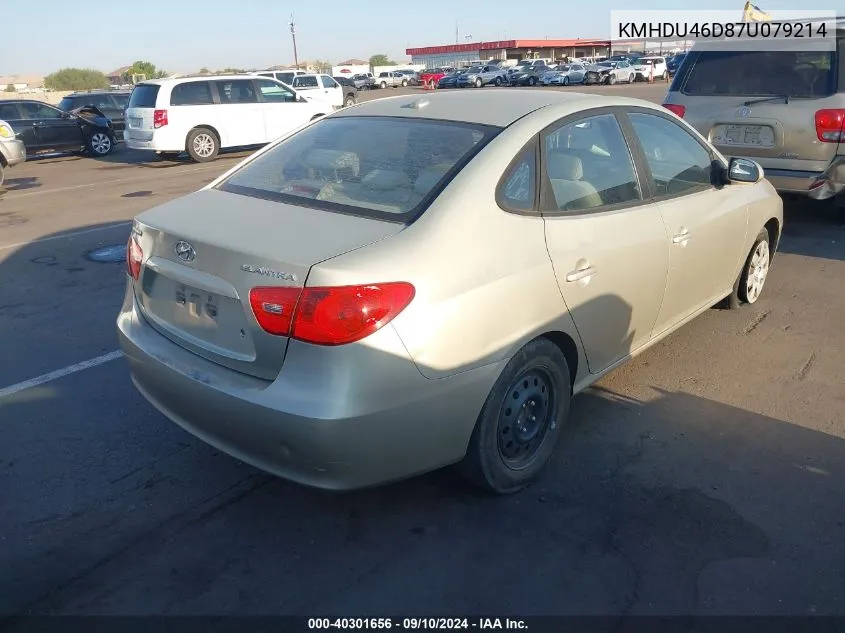 2007 Hyundai Elantra Gls/Limited/Se VIN: KMHDU46D87U079214 Lot: 40301656