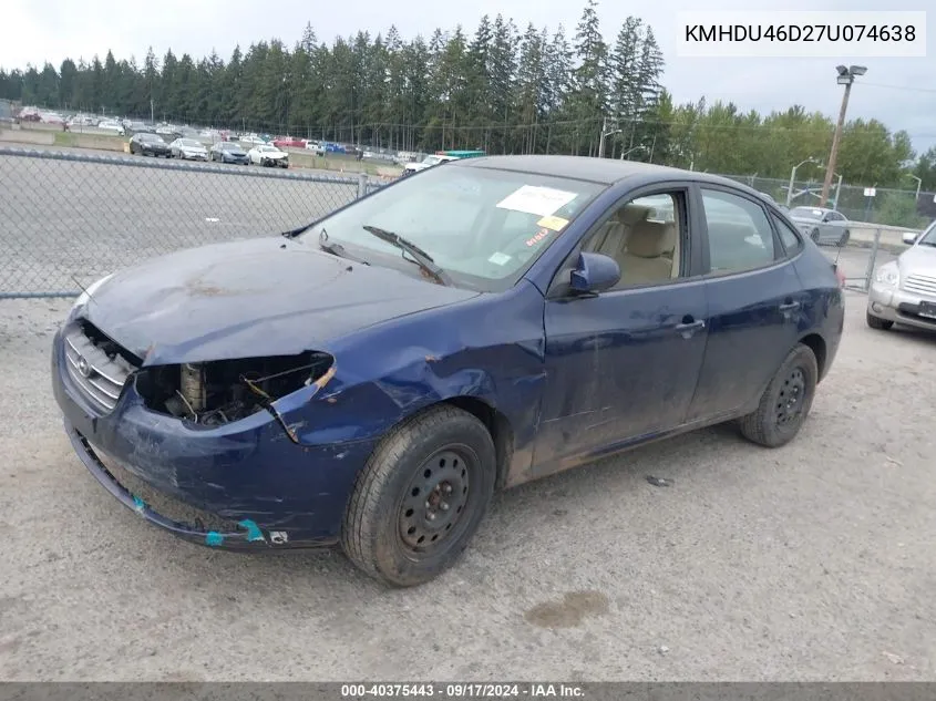 2007 Hyundai Elantra Gls/Limited/Se VIN: KMHDU46D27U074638 Lot: 40375443