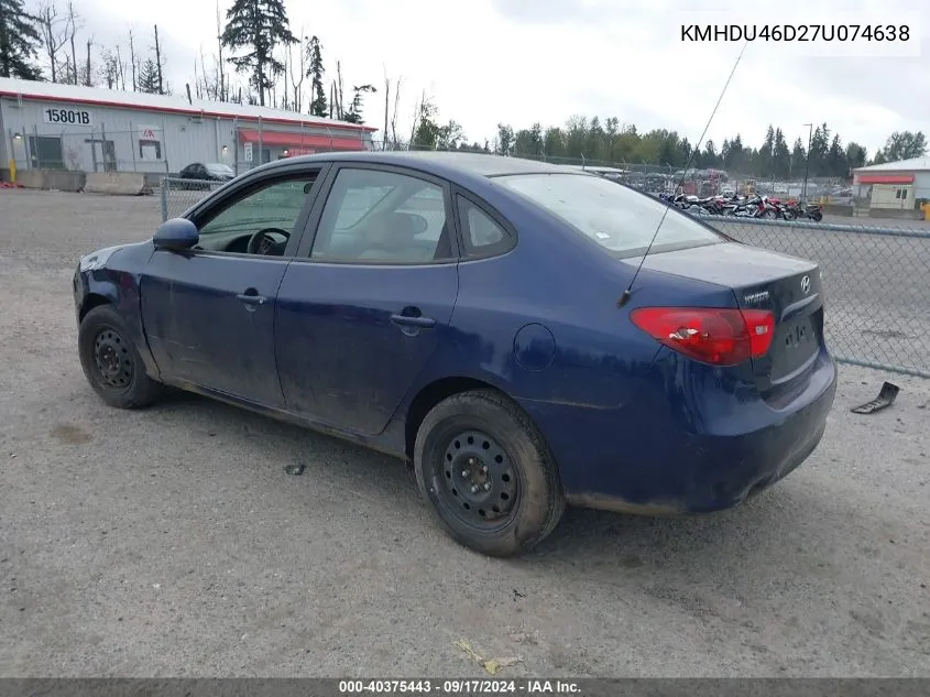 2007 Hyundai Elantra Gls/Limited/Se VIN: KMHDU46D27U074638 Lot: 40375443