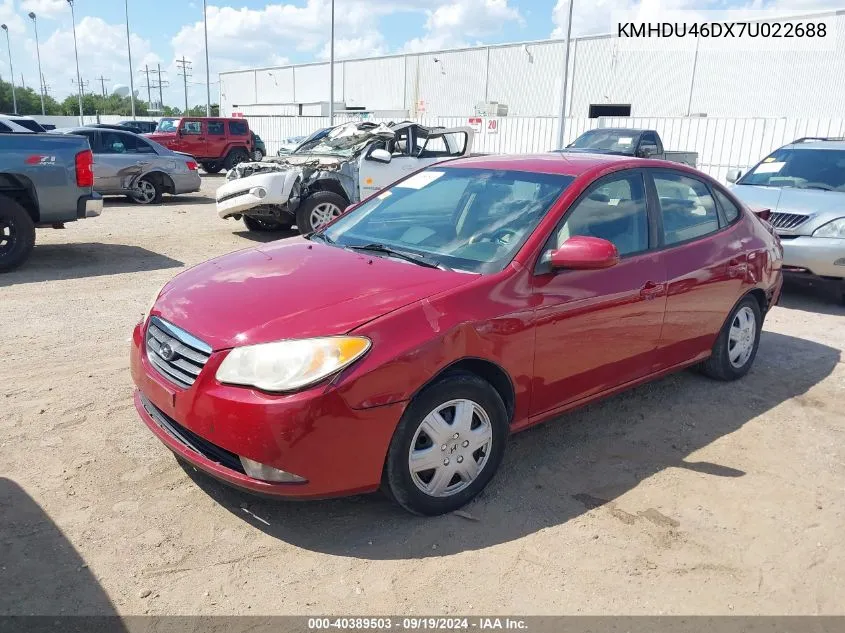 2007 Hyundai Elantra Gls/Limited/Se VIN: KMHDU46DX7U022688 Lot: 40389503