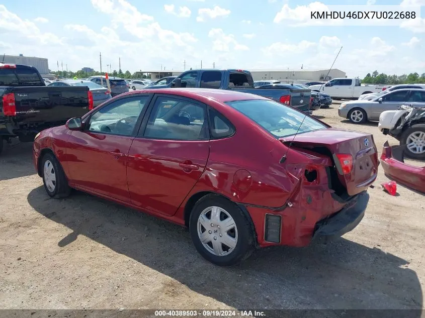 2007 Hyundai Elantra Gls/Limited/Se VIN: KMHDU46DX7U022688 Lot: 40389503