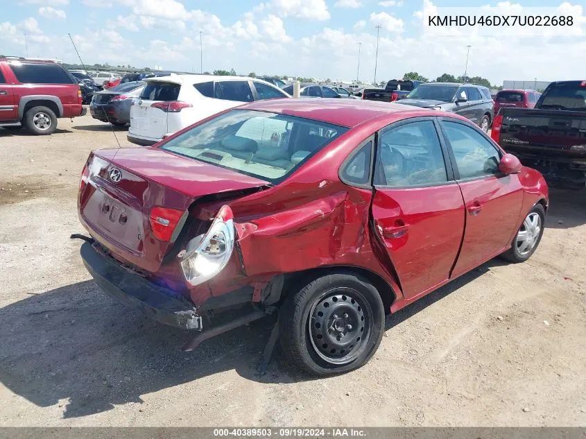 2007 Hyundai Elantra Gls/Limited/Se VIN: KMHDU46DX7U022688 Lot: 40389503