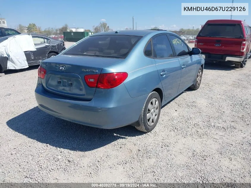 2007 Hyundai Elantra Gls/Limited/Se VIN: KMHDU46D67U229126 Lot: 40392775