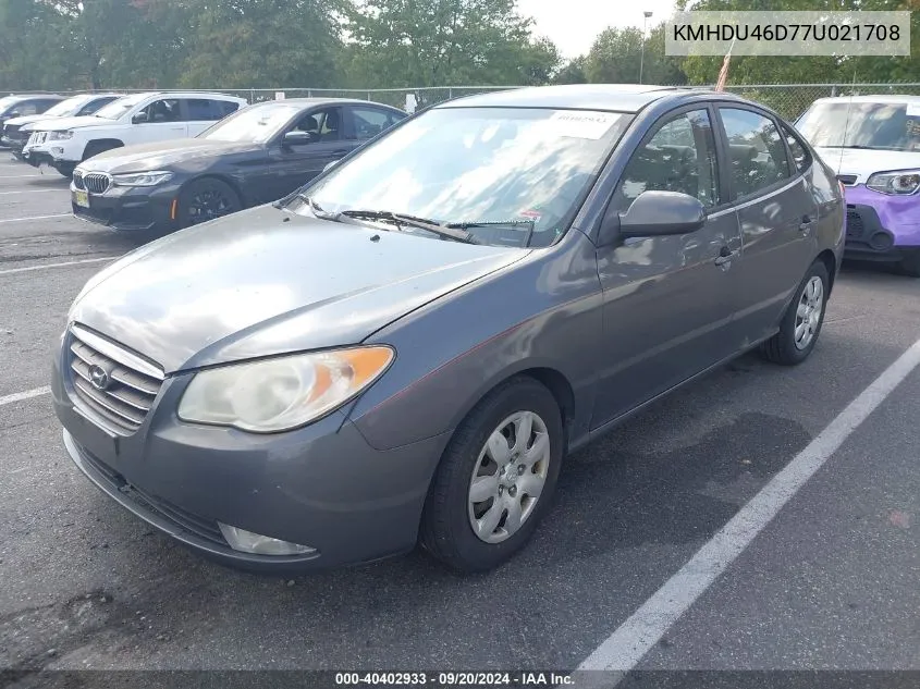 2007 Hyundai Elantra Gls/Limited/Se VIN: KMHDU46D77U021708 Lot: 40402933