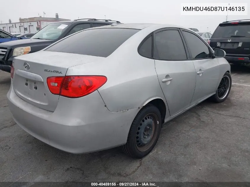 2007 Hyundai Elantra Gls/Limited/Se VIN: KMHDU46D87U146135 Lot: 40459155