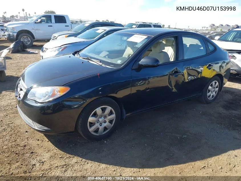 2007 Hyundai Elantra Gls/Limited/Se VIN: KMHDU46D07U153998 Lot: 40657180