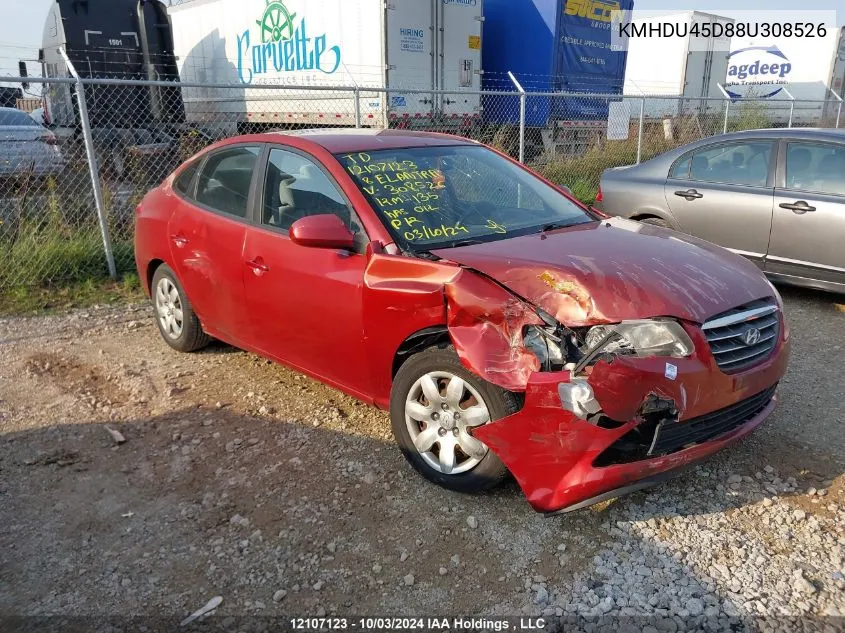 2008 Hyundai Elantra Gl/Gls VIN: KMHDU45D88U308526 Lot: 12107123