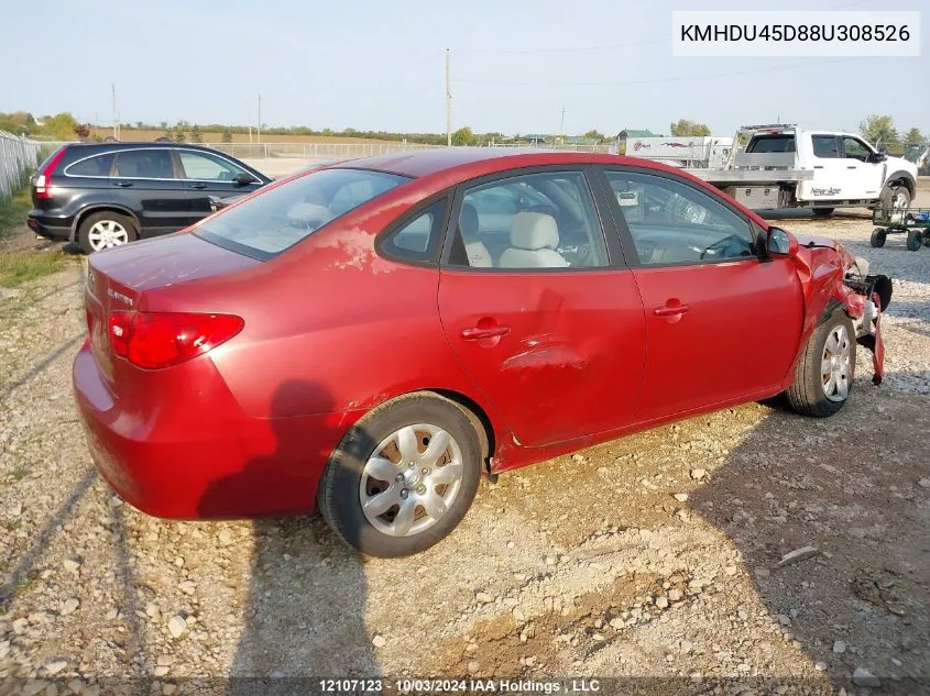 2008 Hyundai Elantra Gl/Gls VIN: KMHDU45D88U308526 Lot: 12107123