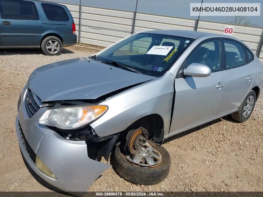 2008 Hyundai Elantra Gls/Se VIN: KMHDU46D28U408104 Lot: 39598175