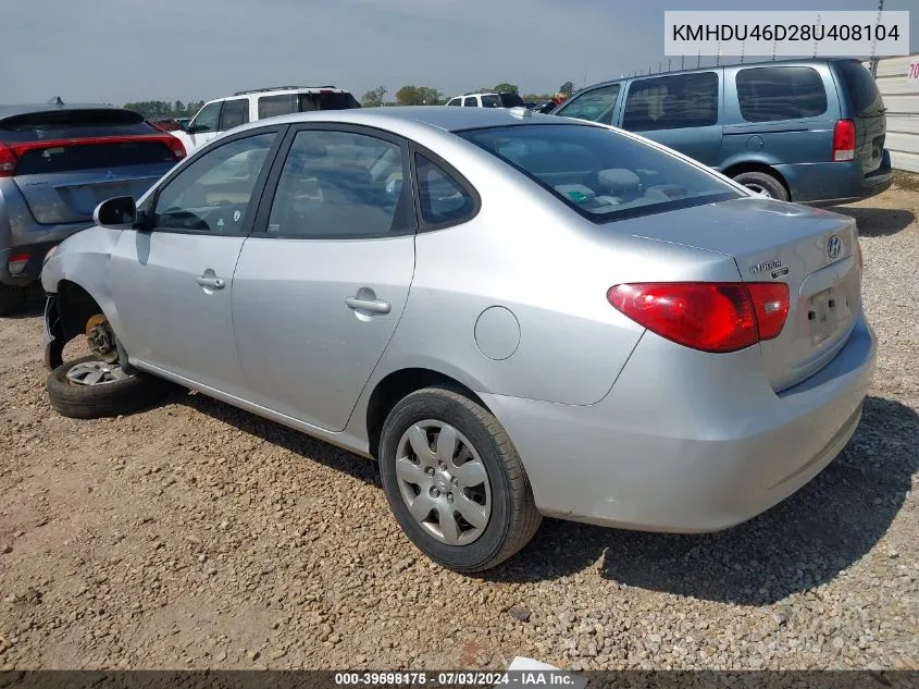 2008 Hyundai Elantra Gls/Se VIN: KMHDU46D28U408104 Lot: 39598175