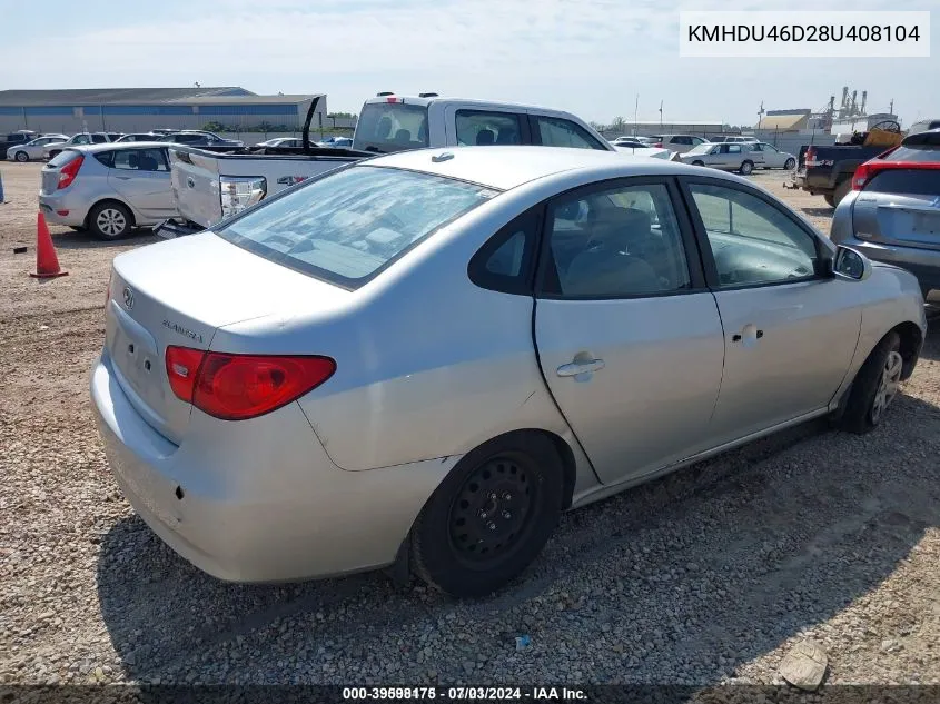 2008 Hyundai Elantra Gls/Se VIN: KMHDU46D28U408104 Lot: 39598175