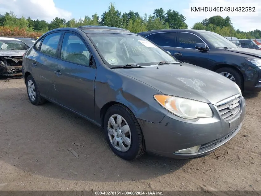 2008 Hyundai Elantra Gls/Se VIN: KMHDU46D48U432582 Lot: 40278151