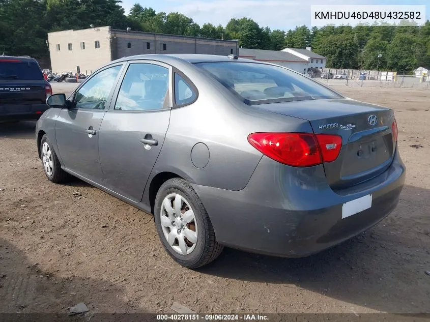 2008 Hyundai Elantra Gls/Se VIN: KMHDU46D48U432582 Lot: 40278151