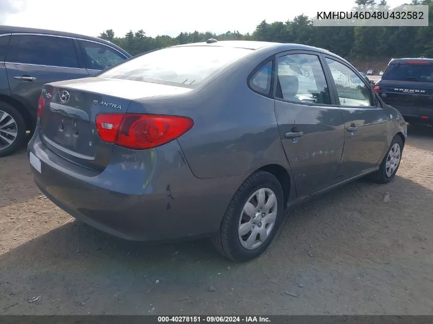 2008 Hyundai Elantra Gls/Se VIN: KMHDU46D48U432582 Lot: 40278151