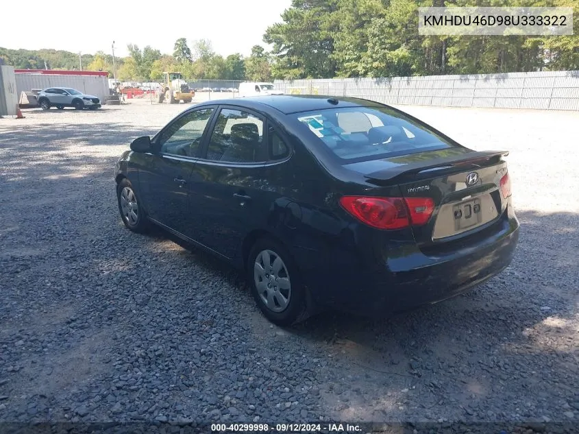 2008 Hyundai Elantra Gls/Se VIN: KMHDU46D98U333322 Lot: 40299998