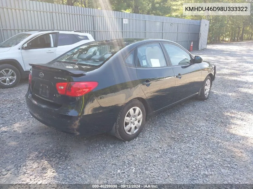 2008 Hyundai Elantra Gls/Se VIN: KMHDU46D98U333322 Lot: 40299998