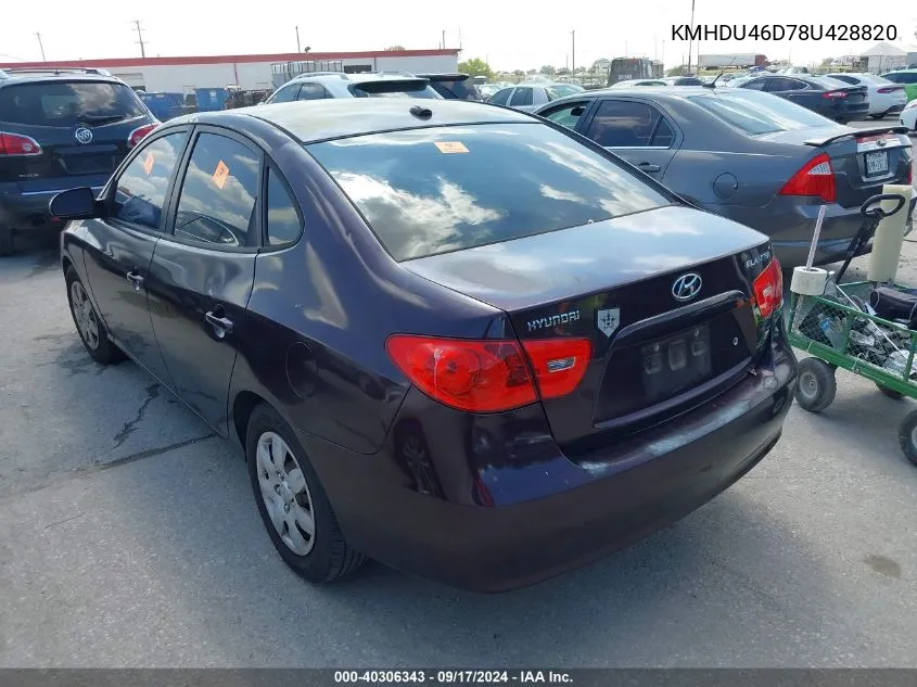 2008 Hyundai Elantra Gls/Se VIN: KMHDU46D78U428820 Lot: 40306343