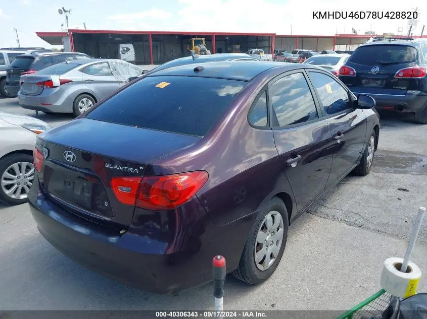 2008 Hyundai Elantra Gls/Se VIN: KMHDU46D78U428820 Lot: 40306343