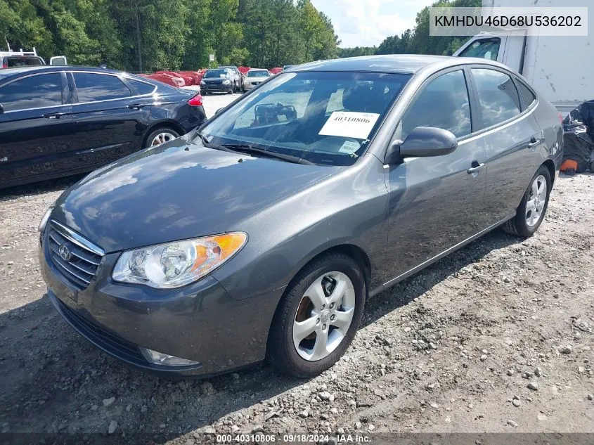 2008 Hyundai Elantra Gls/Se VIN: KMHDU46D68U536202 Lot: 40310806