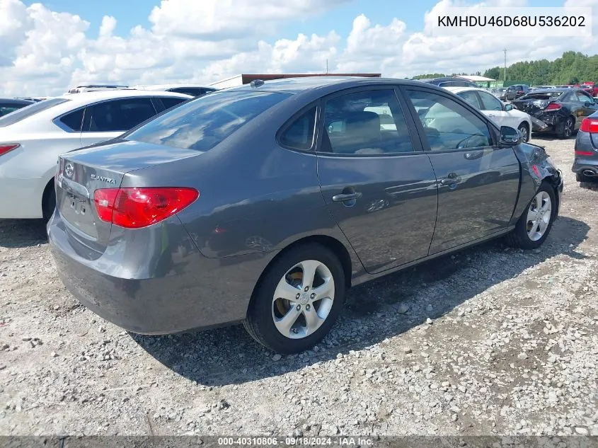 2008 Hyundai Elantra Gls/Se VIN: KMHDU46D68U536202 Lot: 40310806