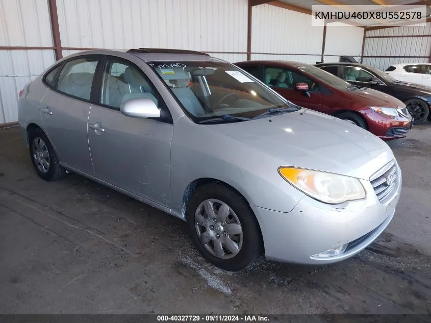 2008 Hyundai Elantra Gls/Se VIN: KMHDU46DX8U552578 Lot: 40327729