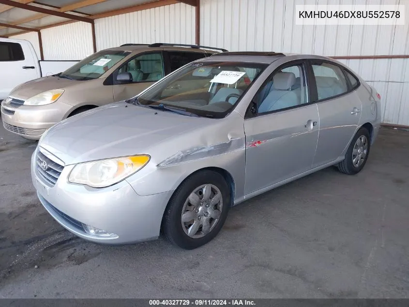 2008 Hyundai Elantra Gls/Se VIN: KMHDU46DX8U552578 Lot: 40327729