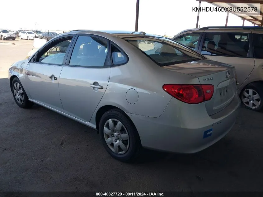 2008 Hyundai Elantra Gls/Se VIN: KMHDU46DX8U552578 Lot: 40327729