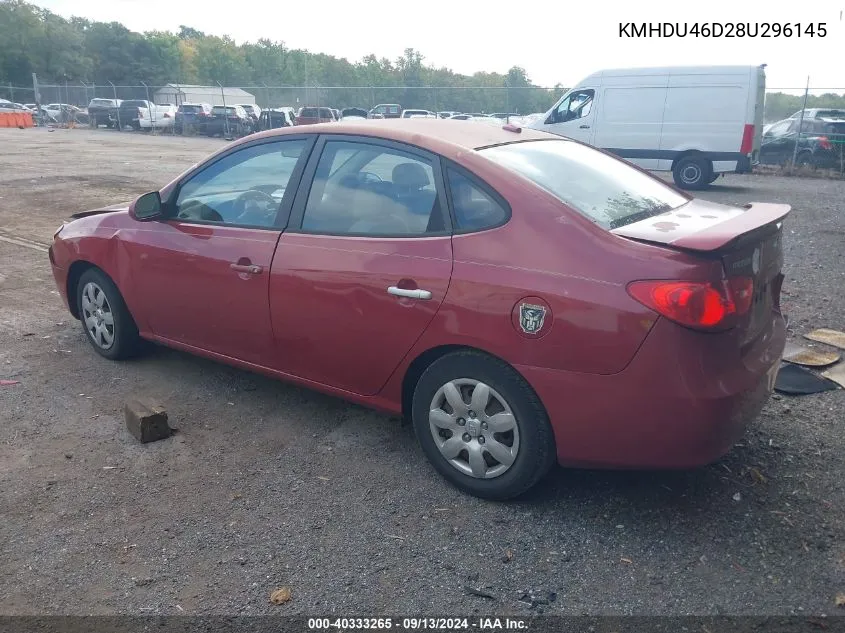 KMHDU46D28U296145 2008 Hyundai Elantra Gls/Se/Limited