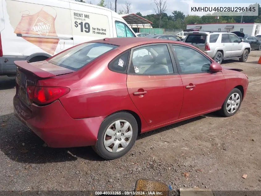 2008 Hyundai Elantra Gls/Se/Limited VIN: KMHDU46D28U296145 Lot: 40333265