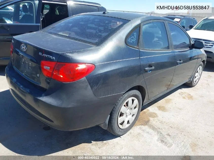 2008 Hyundai Elantra Gls/Se VIN: KMHDU46D58U553847 Lot: 40340022