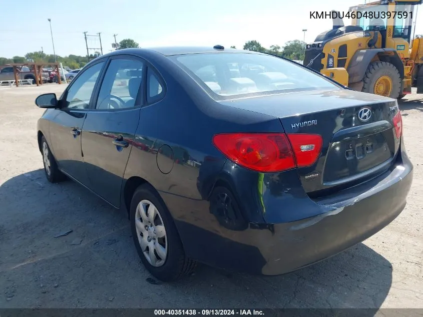 KMHDU46D48U397591 2008 Hyundai Elantra Gls/Se