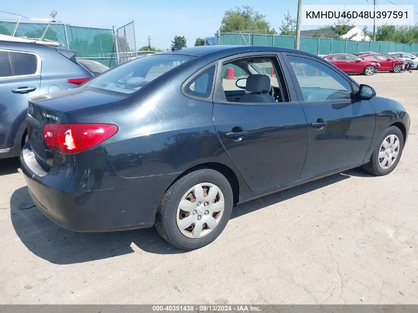 2008 Hyundai Elantra Gls/Se VIN: KMHDU46D48U397591 Lot: 40351438