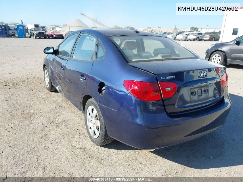 2008 Hyundai Elantra Gls/Se VIN: KMHDU46D28U429602 Lot: 40383418