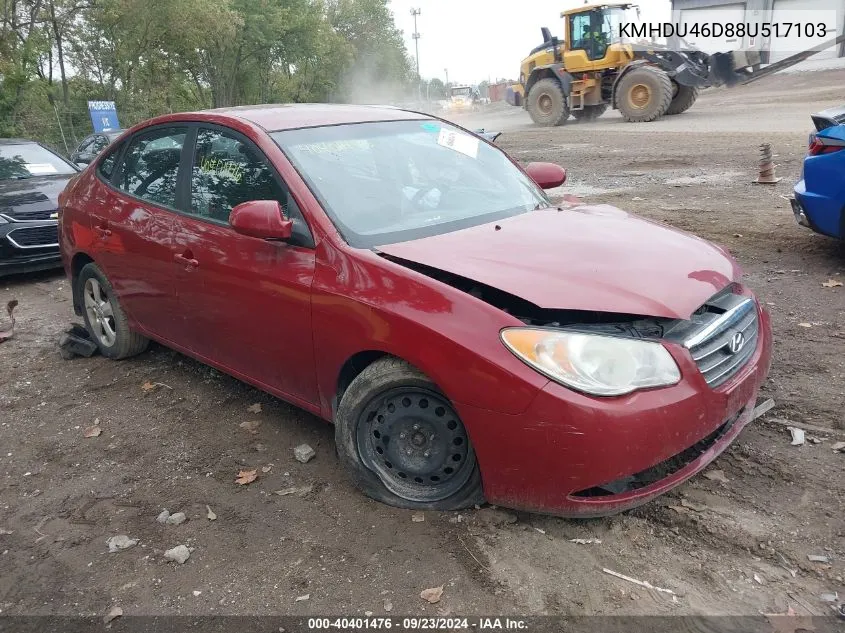 2008 Hyundai Elantra Gls/Se/Limited VIN: KMHDU46D88U517103 Lot: 40401476