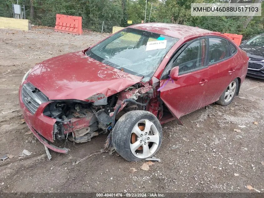 2008 Hyundai Elantra Gls/Se/Limited VIN: KMHDU46D88U517103 Lot: 40401476