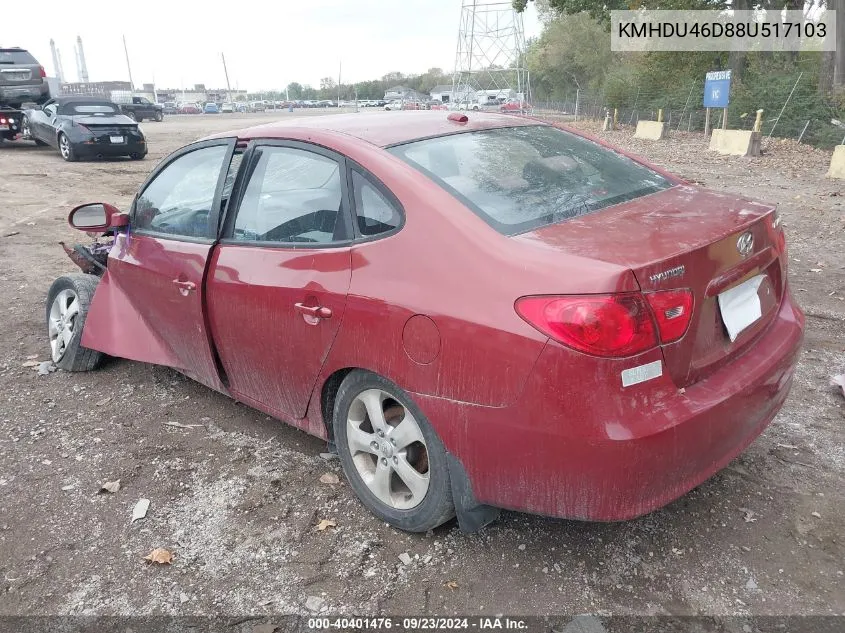 2008 Hyundai Elantra Gls/Se/Limited VIN: KMHDU46D88U517103 Lot: 40401476