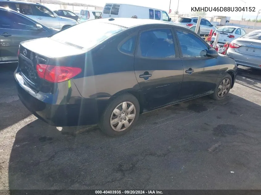 2008 Hyundai Elantra Gls/Se VIN: KMHDU46D88U304152 Lot: 40403935